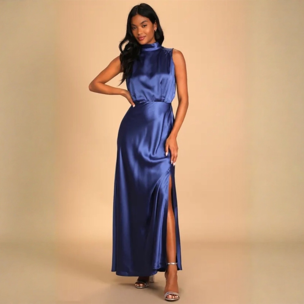 Blue Satin Formal Dress